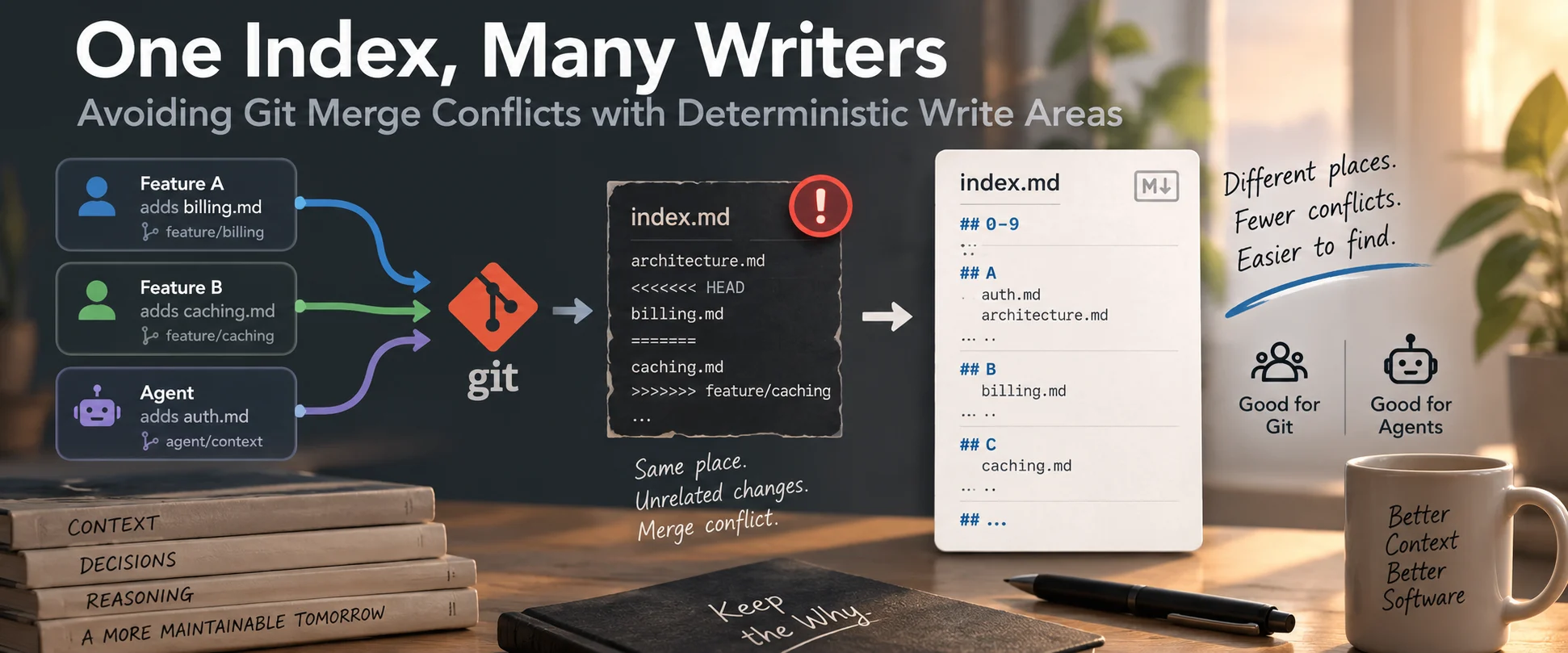 One Index, Many Writers: Avoiding Git Merge Conflicts with Deterministic Write Areas
