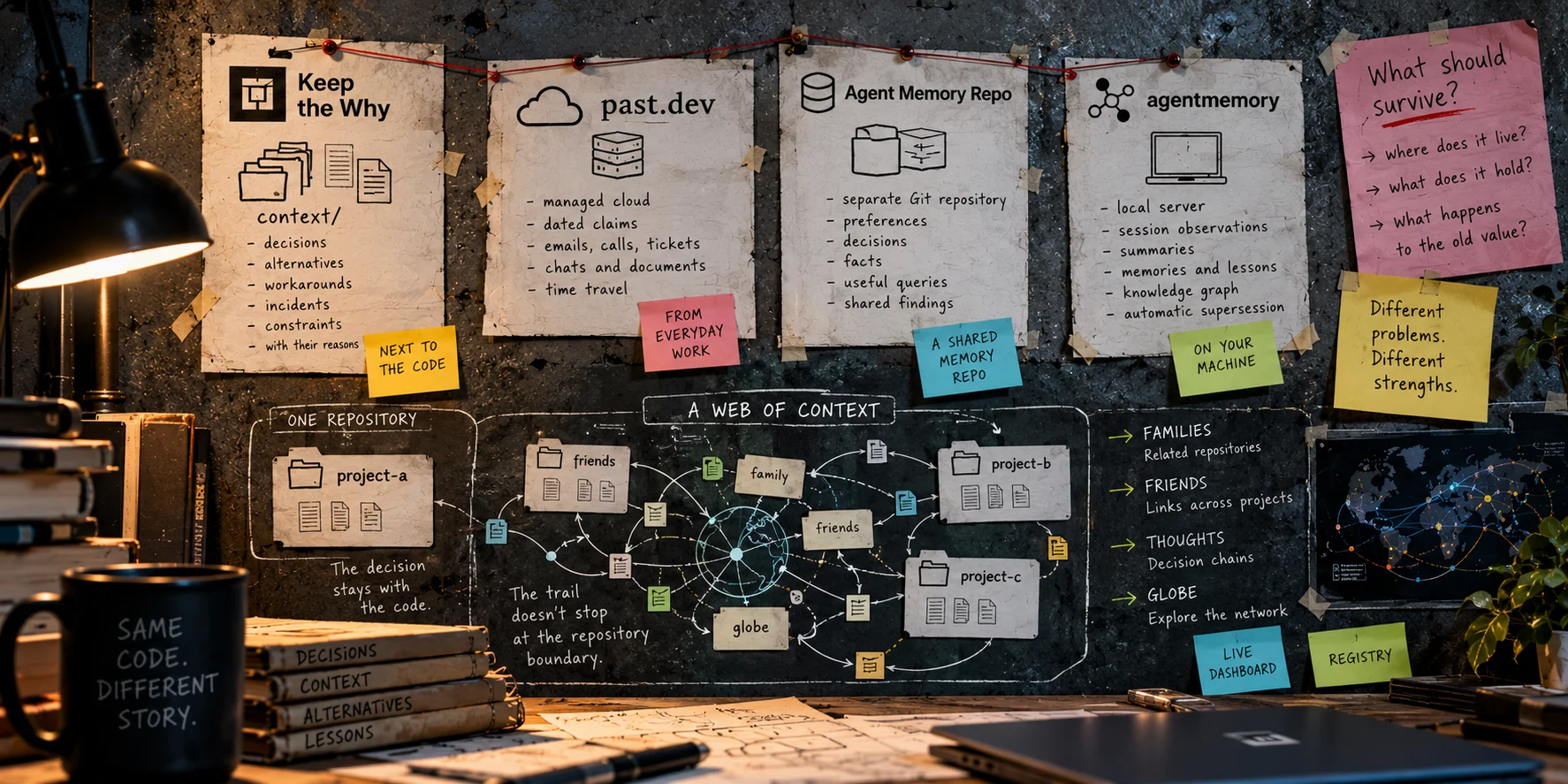 Keep the Why vs. past.dev vs. Agent Memory Repo vs. agentmemory