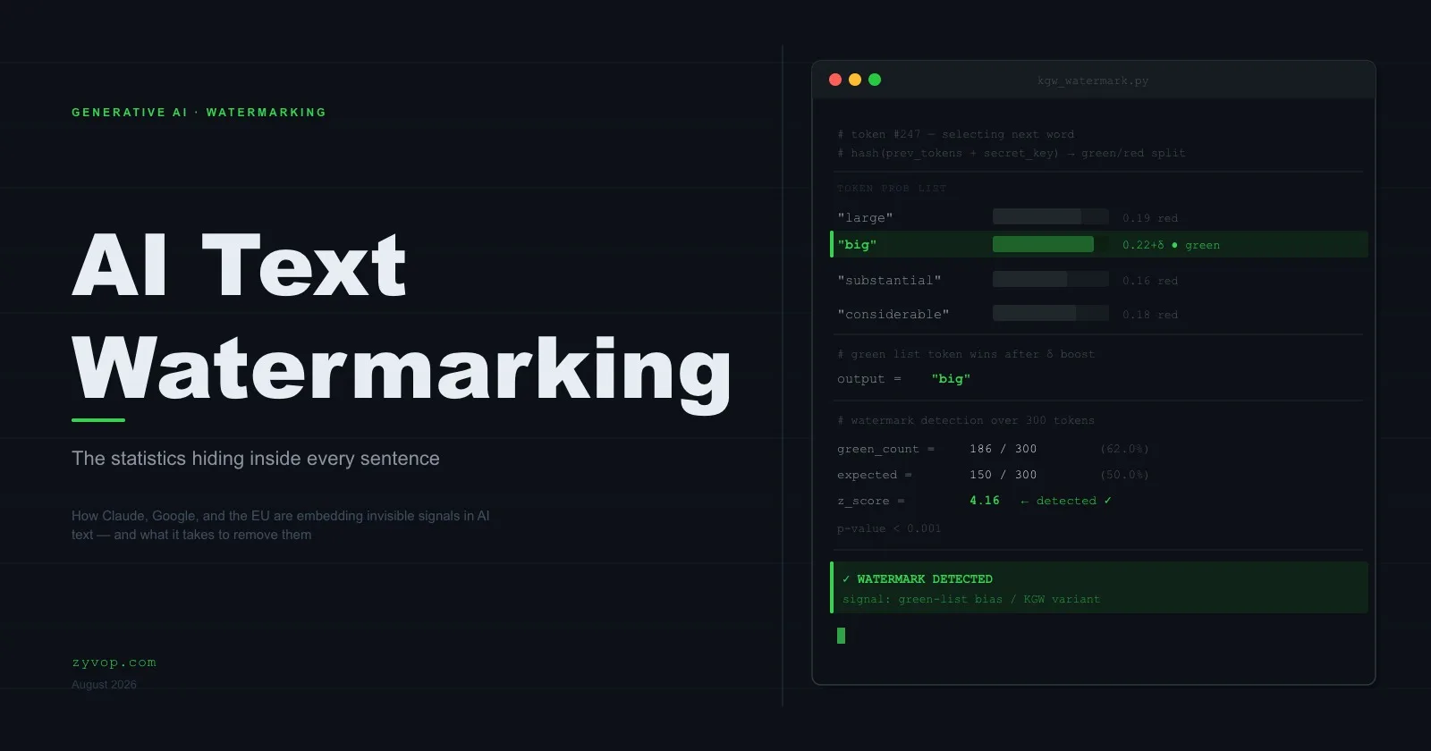 AI Text Watermarking: The Statistics Hiding Inside Every Sentence