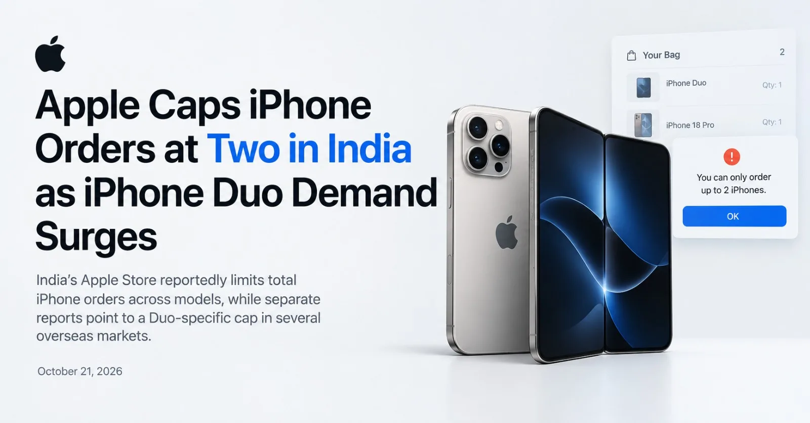 Apple Caps iPhone Orders at Two in India as iPhone Duo Demand Surges