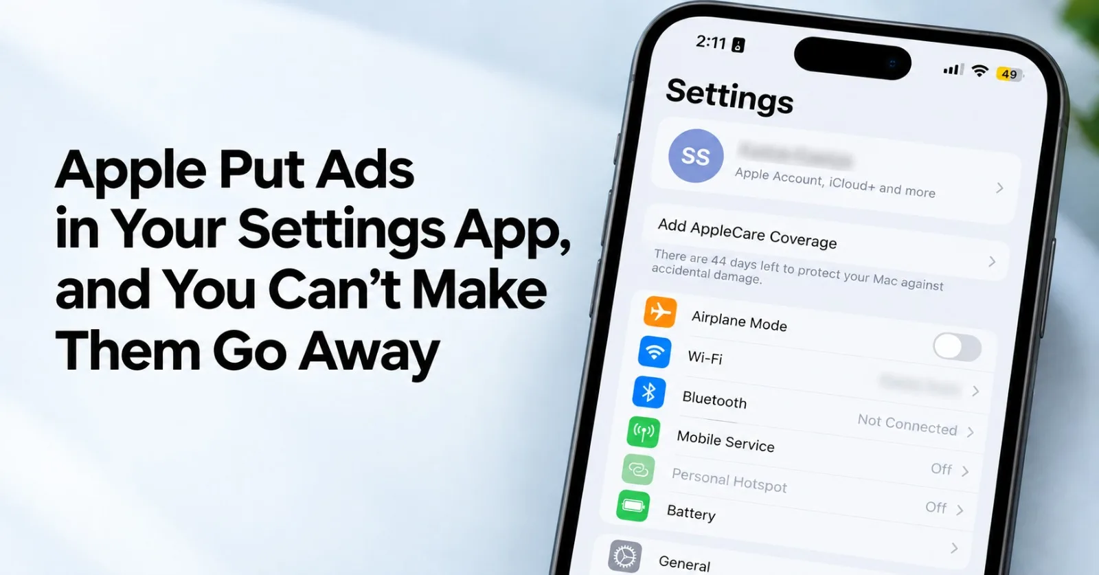 Apple Put Ads in Your Settings App, and You Can't Make Them Go Away