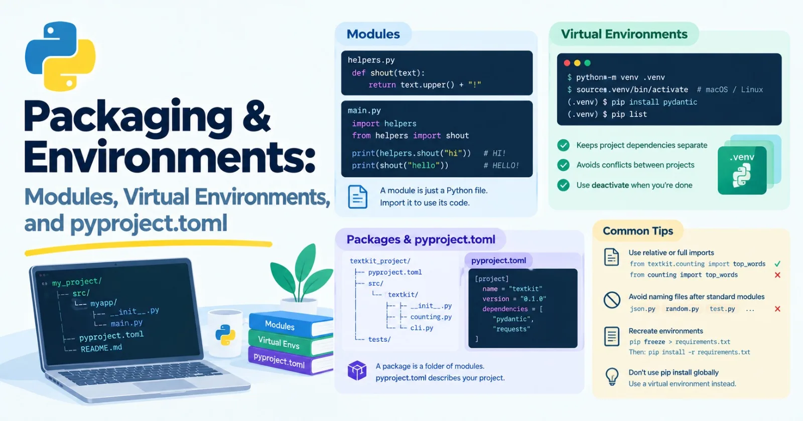 Packaging & Environments: Modules, Virtual Environments, and pyproject.toml