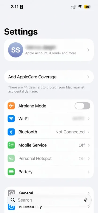 Screenshot of the persistent iCloud+ promo banner in iOS Settings